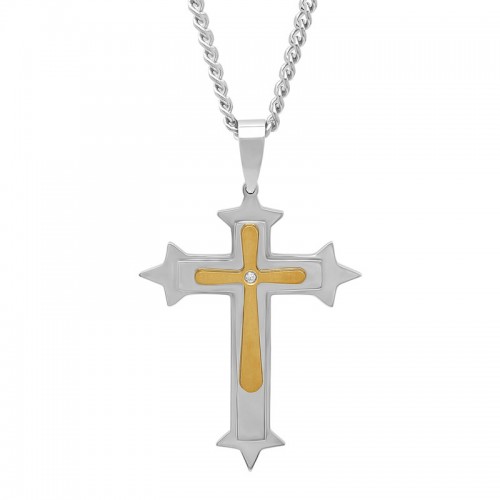 .02 CTW Stainless Steel w/ Yellow Finish Diamond Pendant