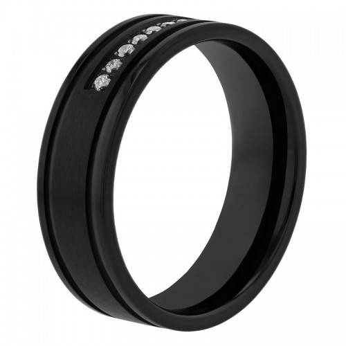 1/6 CTW Diamond Stainless Steel Black IP Grooved 7MM Band