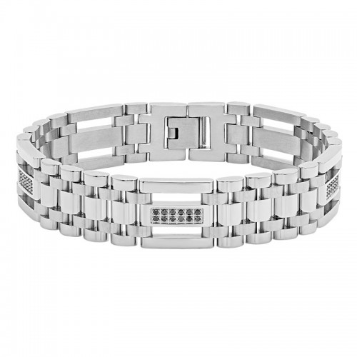 .50Ctw Stainless Steel Black Diamond Link Bracelet