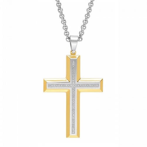 Stainless Steel Men's Diamond Cross Necklace