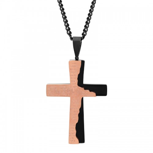 Stainless Steel Black & Rose Tone Finish Lord'S Prayer Pendant