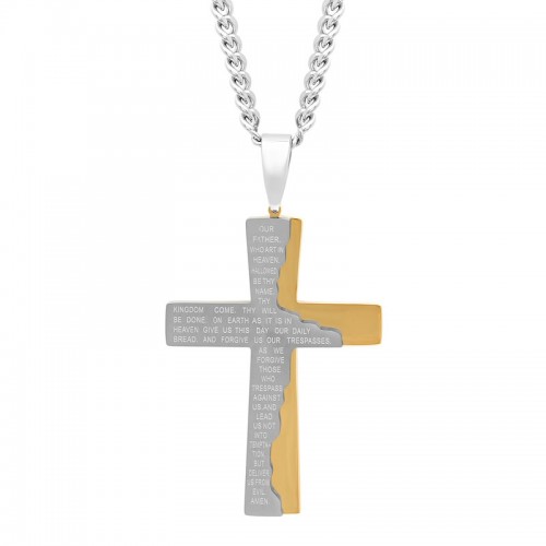 Stainless Steel w/ Yellow Finish Cross Pendant