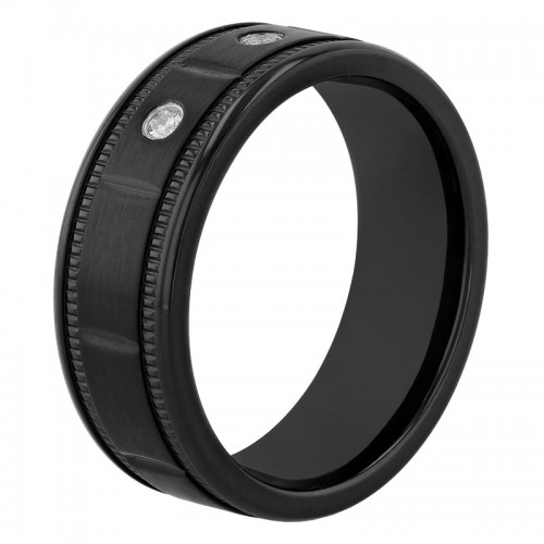 1/10 CTW Diamond Stainless Steel Black Finish 8MM Band