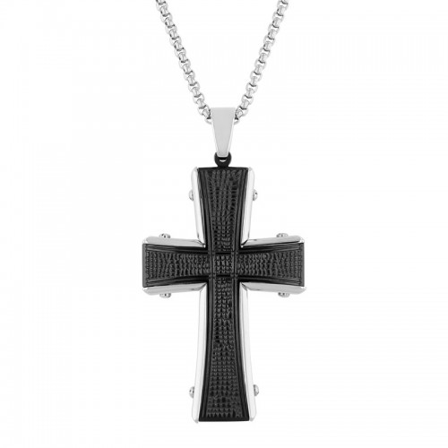 Stainless Steel Black & White Cross Pendant