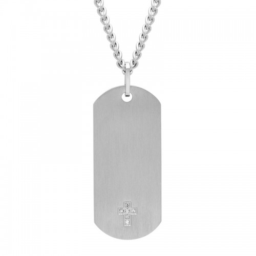 1/20 CTW Stainless Steel Diamond Dog Tag Pendant