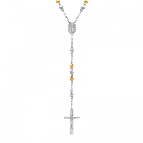 Stainless Steel White & Yellow Rosary Necklace/Chain