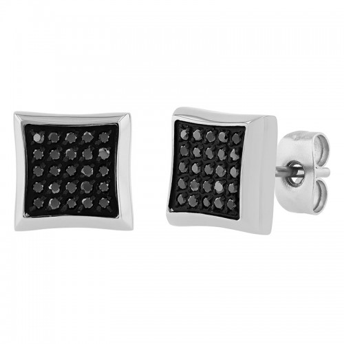 1/4 CTW Stainless Steel Square Black Diamond Earring