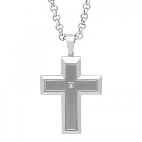 1/20 CT Stainless Steel Diamond Cross Pendant