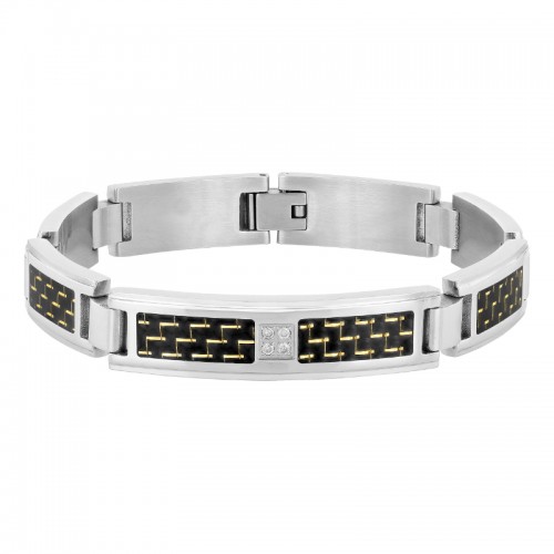 Stainless Steel With Carbon Fiber Id Link Bracelet
