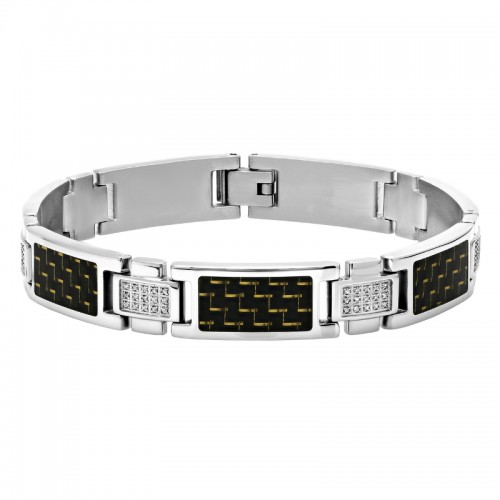 3/8Ctw Stainless Steel Diamond With Carbon Fiber Link Bracelet