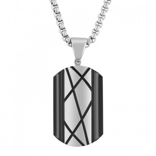 Stainless Steel Black & White Dog Tag Pendant