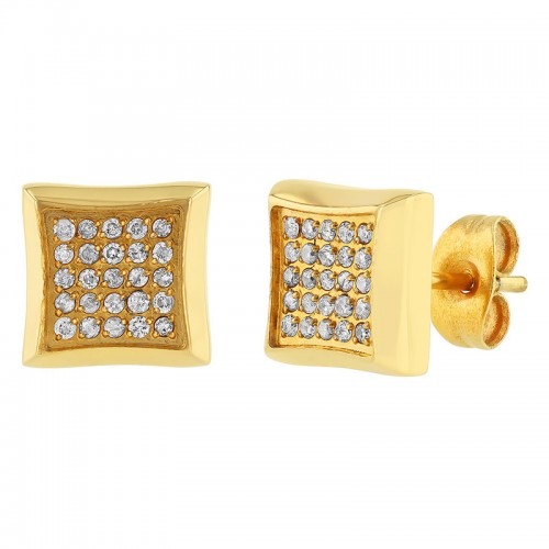 1/4 CTW Stainless Steel Square Yellow Finish Champagne Diamond Earring