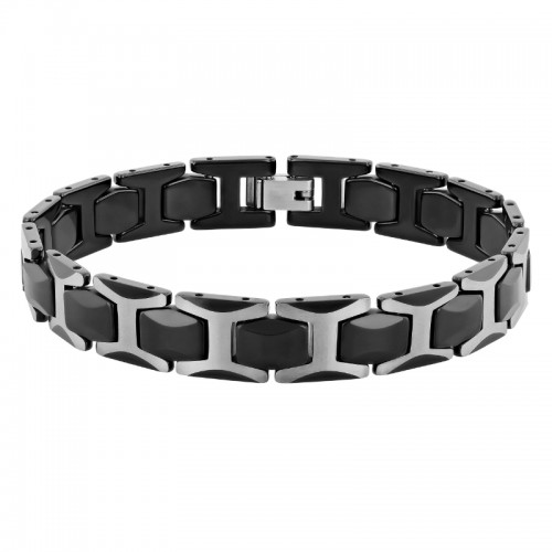 Tungsten & Stainless Steel With Black Finish Edge Link Bracelet