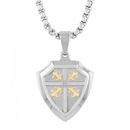 .01Ct Stainless Steel Diamond With Yellow Finish Shield Pendant