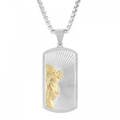 Stainless Steel With Yellow Finish Religious Dog Tag Pendant