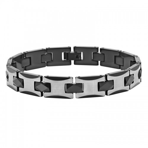Tungsten Black & White Beveled Link Bracelet
