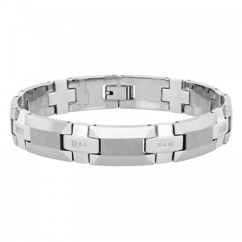 .12 CTW High Polish Men's Stainless Steel Bracelet w/ Diamonds