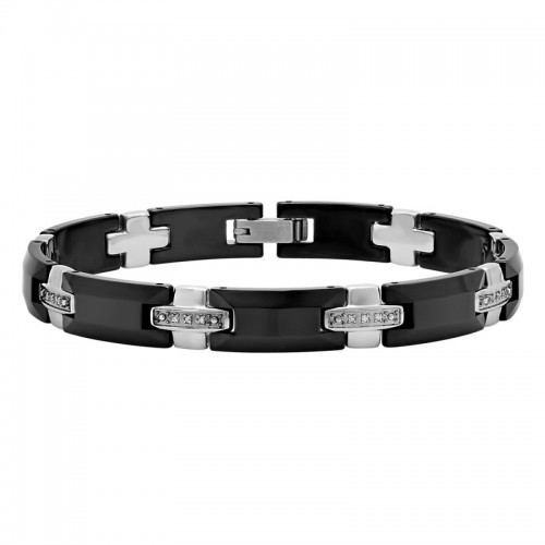 Black and White Men's Stainless Steel Bracelet w/ Diamonds