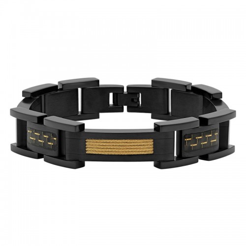 Stainless Steel w/ Black & Rose Finish Carbon Fiber & Cable Bracelet