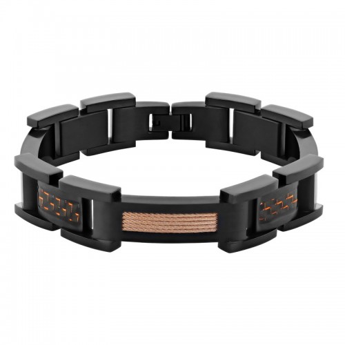 Stainless Steel w/ Black & Rose Finish Carbon Fiber & Cable Bracelet