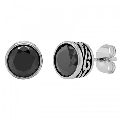 Stainless Steel Black Cubic Zirconia Earrings