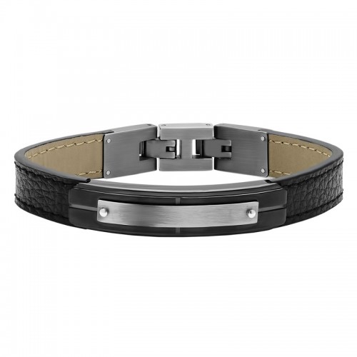 Stainless Steel Faux Leather ID Bracelet