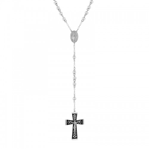 Stainless Steel With Black Finish Rosary Necklace