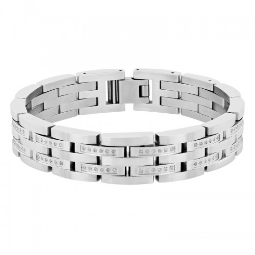 Men's  Stainless Steel Bracelet w/ Diamond Square Links
