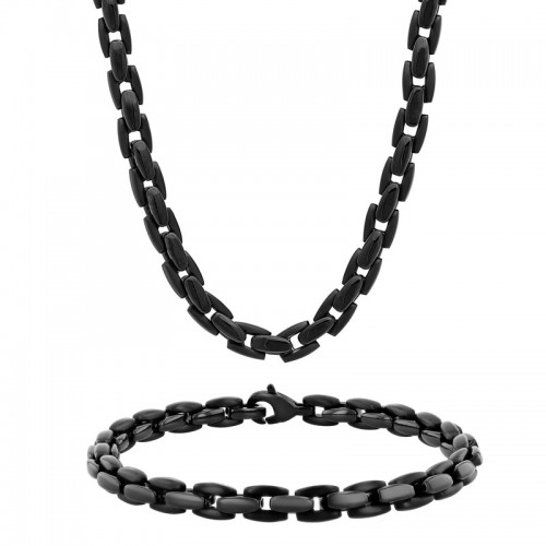 Stainless Steel Black Chain Men's Jewelry Set