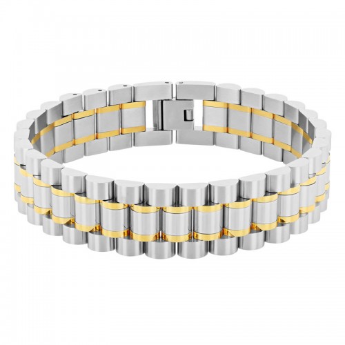 Watch Link Men's Stainless Steel Bracelet w/ Yellow Finish