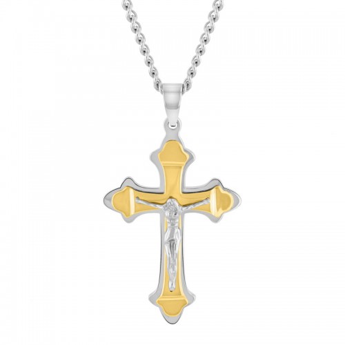 Stainless Steel w/ Yellow Finish Crucifix Pendant