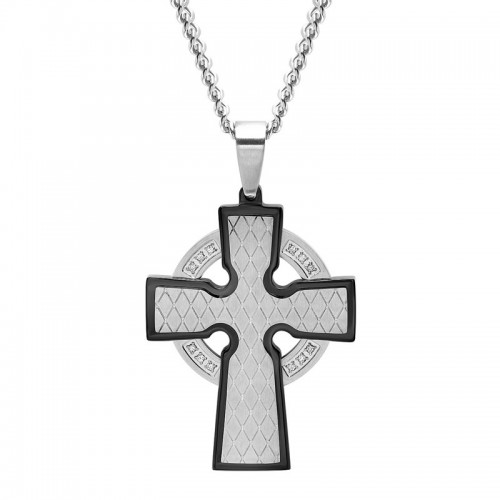 .15 CTW Stainless Steel Black & White Diamond Cross Pendant