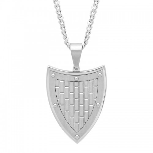 Men's Brick Pattern Stainless Steel Shield Pendant