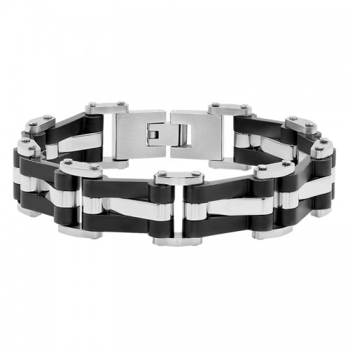 Black and White Wave Link Men's Stainless Steel Bracelet