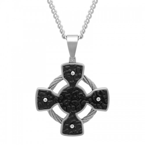Men's Black and White Stainless Steel Cross Pendant