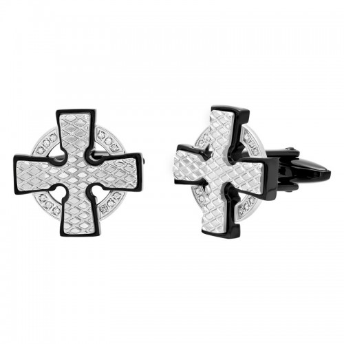 .15 CTW Stainless Steel Black & White Diamond Iron Cross Cufflinks