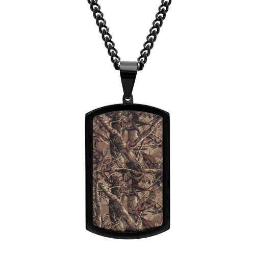 Stainless Steel w/ Black Finish Camo Inlay Dog Tag Pendant