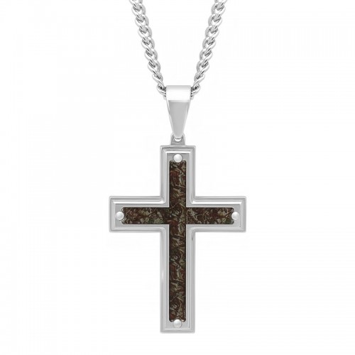 Stainless Steel Camo Inlay Men's Cross Necklace