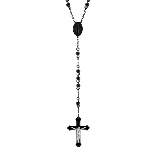 Stainless Steel w/ Black Finish Rosary Necklace/Chain
