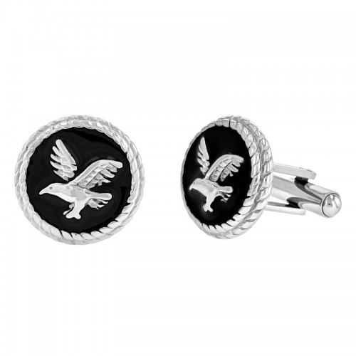 Stainless Steel Black & White Eagle Cufflinks