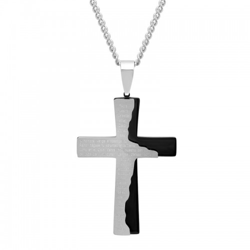 Stainless Steel Black & White Cross Pendant