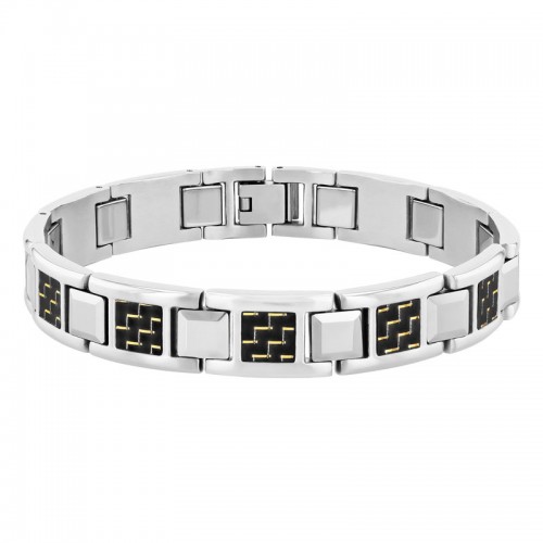 Men's Stainless Steel Bracelet w/ Carbon Fiber Accents