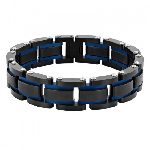 Stainless Steel Black & Blue Textured Bracelet