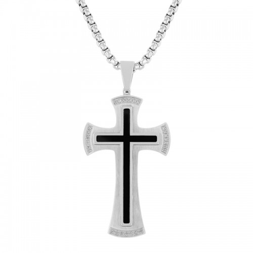 Stainless Steel and Resin Men's Diamond Cross Necklace