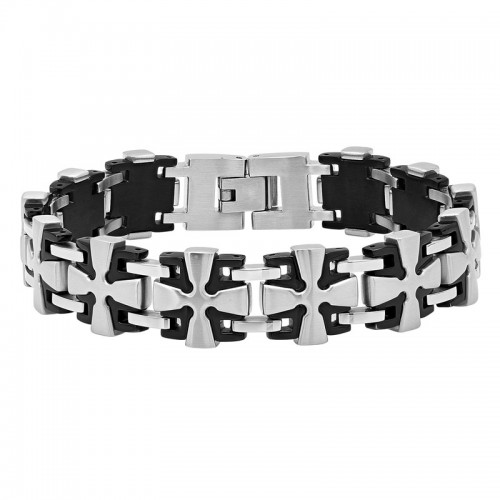 Stainless Steel Black & White Iron Cross Bracelet