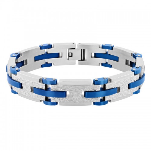 Stainless Steel White & Blue Textured Bracelet