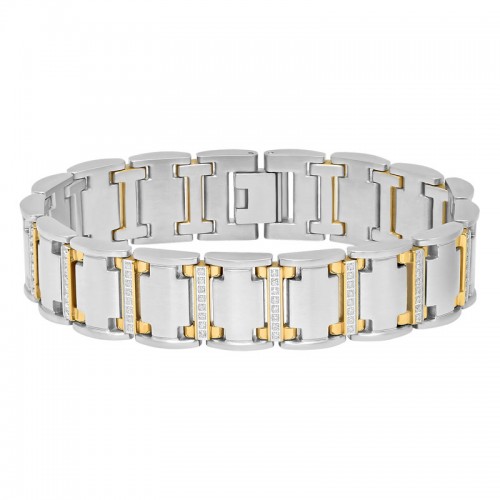 Yellow Finish Stainless Steel Men's Diamond Bracelet