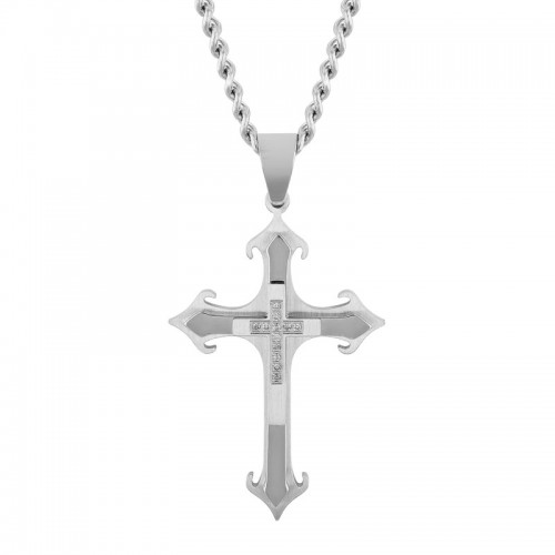 1/20 CTW Stainless Steel Diamond Cross Pendant