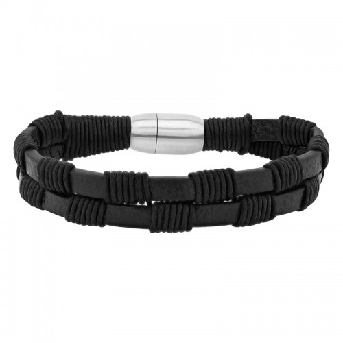 Stainless Steel Faux Leather Bracelet