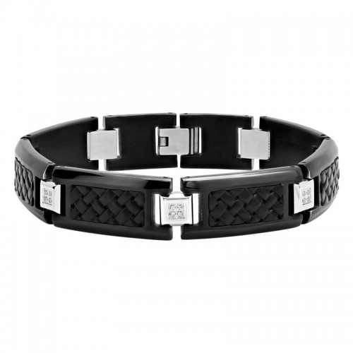 .10 CTW Stainless Steel Black & White Diamond Woven Link Bracelet